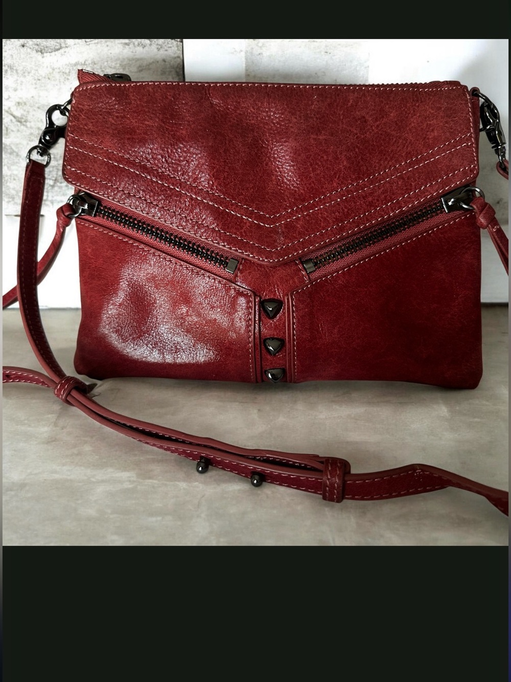Botkier NY Red Leather Trigger Crossbody Bag with Studs